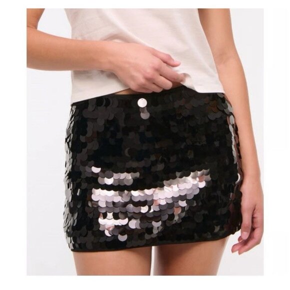 NWT Abercrombie & Fitch Scarlett Sequin Mini Skort Skirt Black Sequined XL Party - Picture 2 of 11